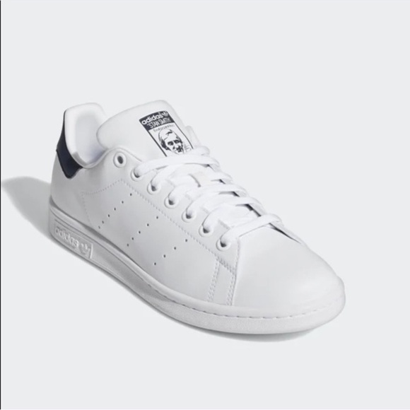 Adidas Stan Smith Women’s Sneakers Size 7 In Core White / Core White / Dark Blue - Picture 1 of 12